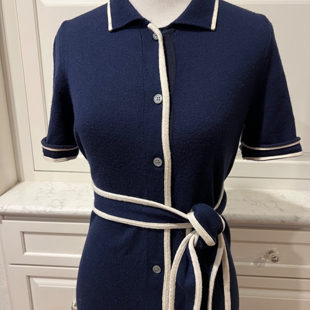 J. Crew Merino Wool Cotton Navy Button Up Knit Midi Dress (size xs) - Picture 3 of 6